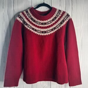 Vintage Woolrich Fair Isle Ruby Red Knit Sweater 100% Lambs Wool Size Large